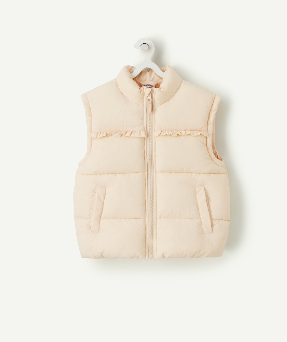 Doudoune fille en rembourrage recyclé rose avec volants - 10 A