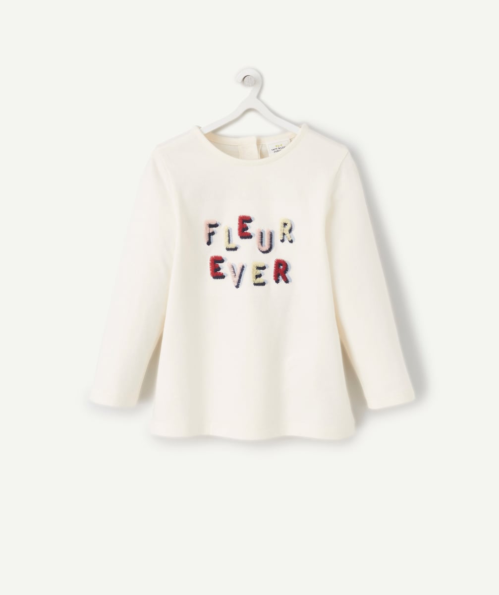 T-shirt bébé fille en coton bio écru avec message brodé - 3 M