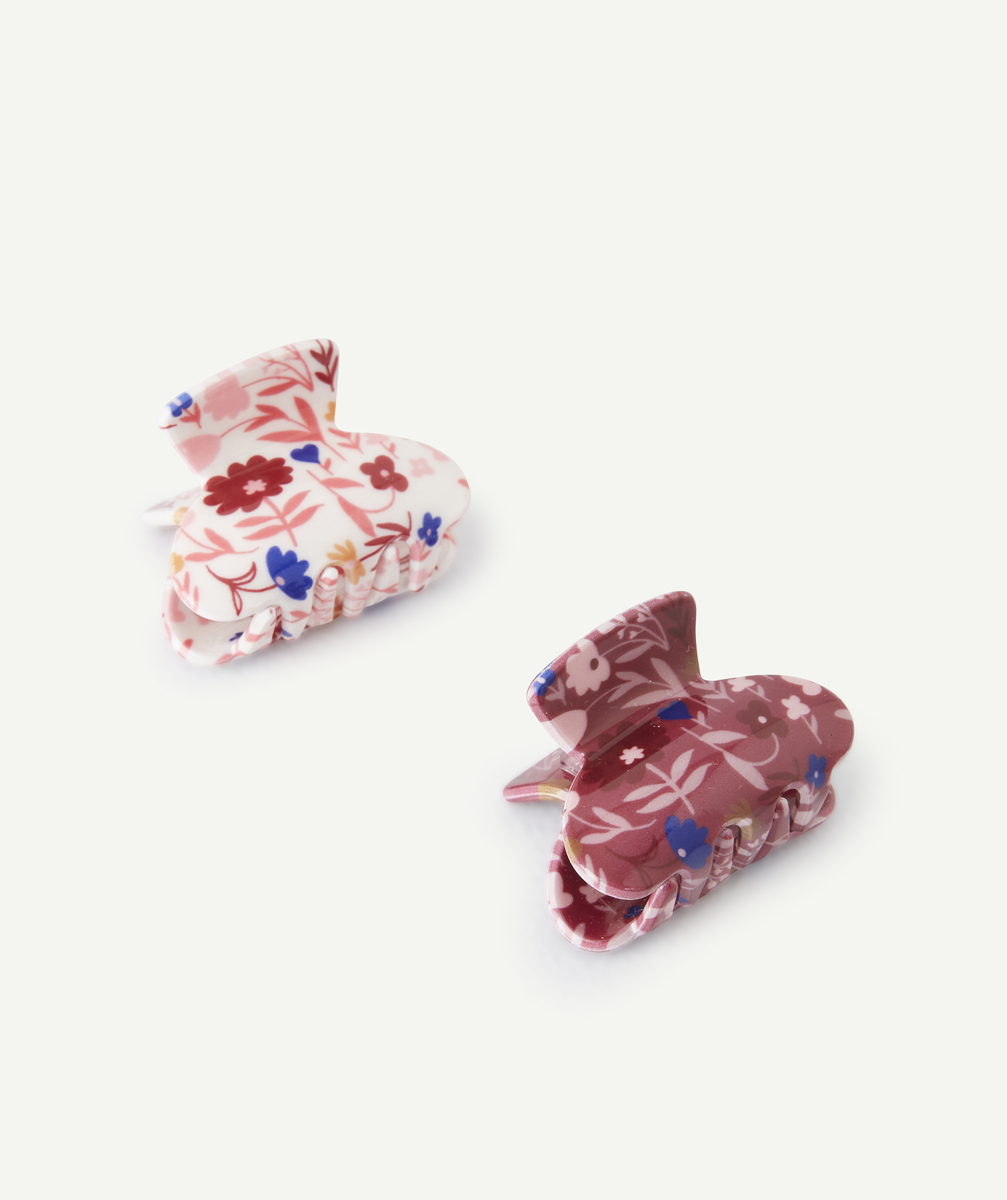 Lot de 2 pinces fille rose et violette imprimé fleuri - TU