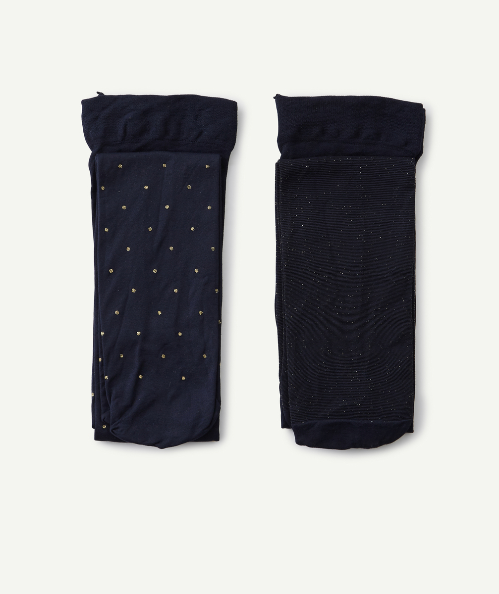 Lot de 2 paires de collants en voile bleu marine fille - 31-34