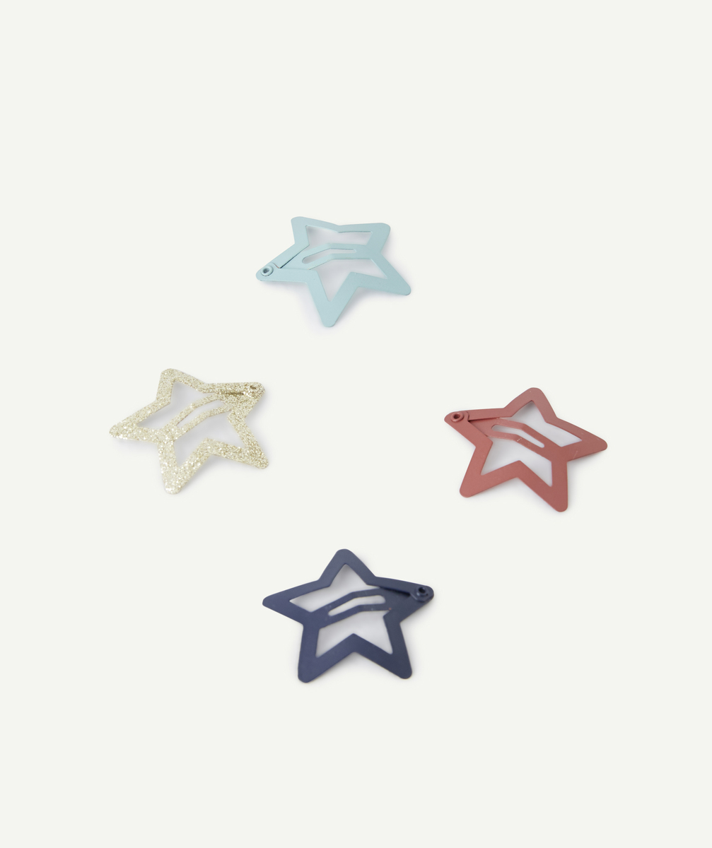 Lot de 4 barrettes étoiles bébé fille unies et pailletées - TU