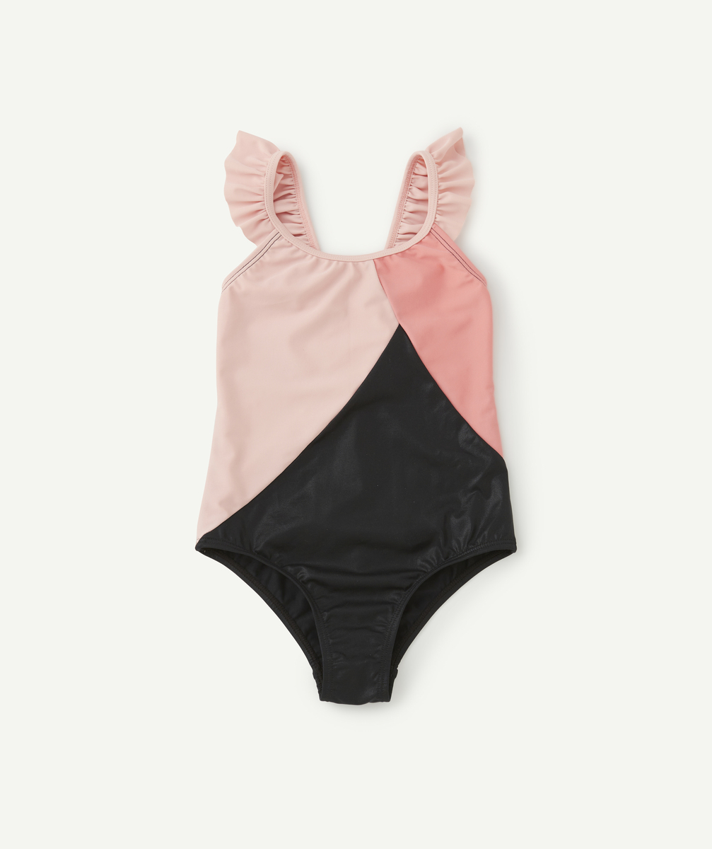 Maillot de bain 1 pièce fille en fibres recyclées rose et noir - 14 A