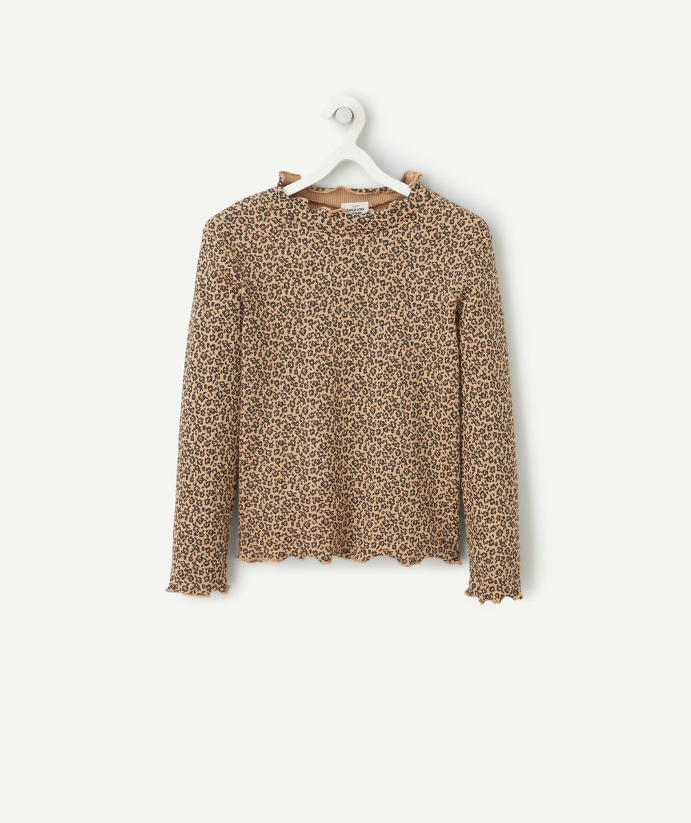 Sous-pull fille en coton bio côtelé rose et imprimé fleuri - 10 A