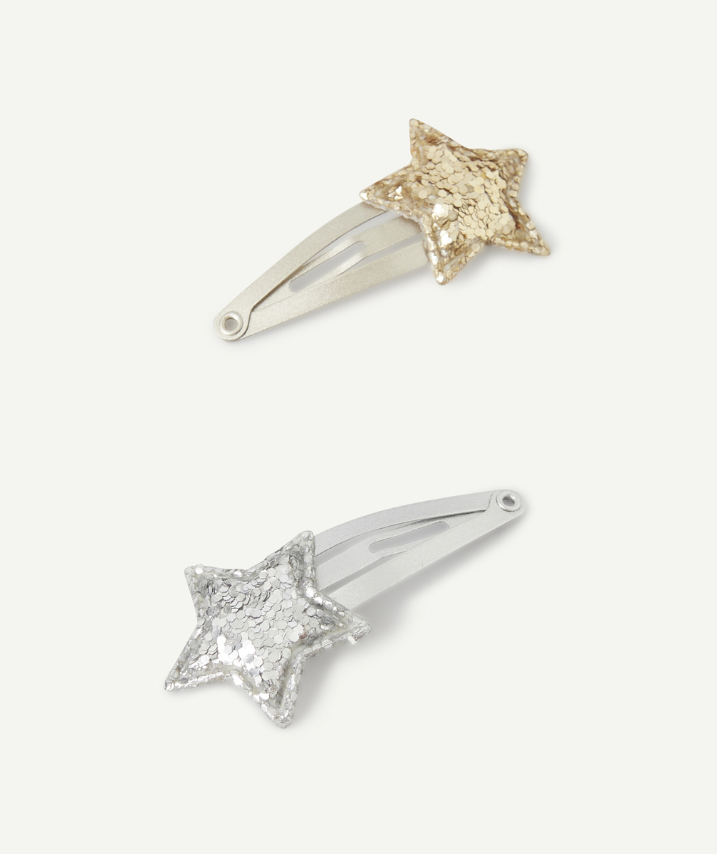 Lot de 2 barrettes bébé fille couleur argentée et dorée avec étoiles - TU