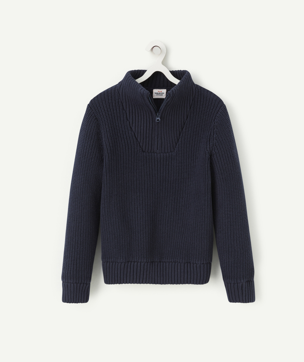 Pull tricot garçon au col montant bleu marine - 6 A