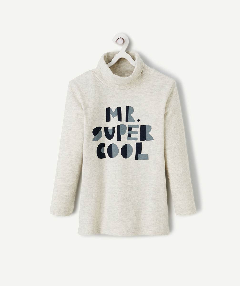 Sous-pull col roulé garçon gris chiné clair avec message - 10 A