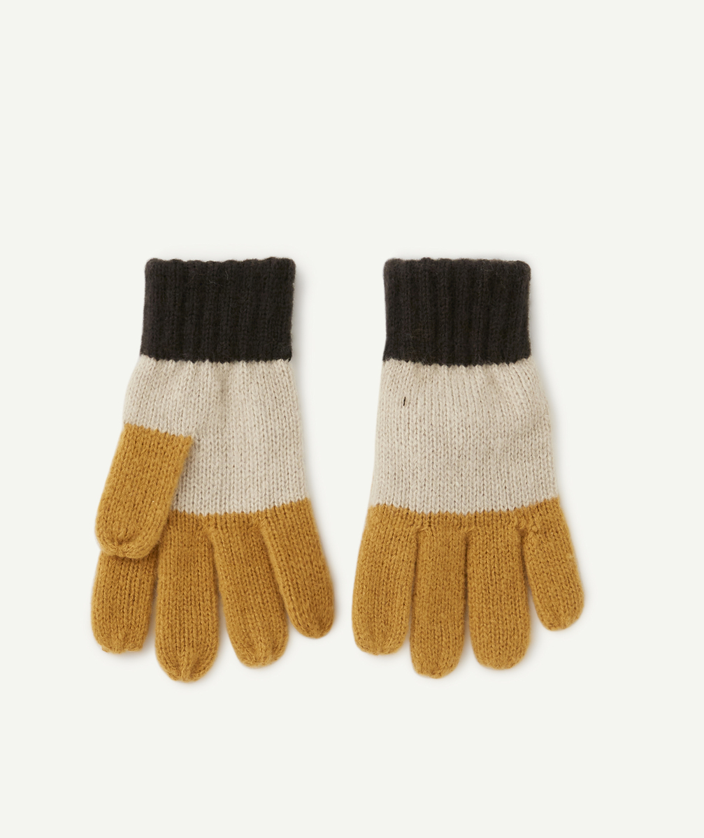La paire de gants en fibres recyclées noir beige et ocre - 2-4 A