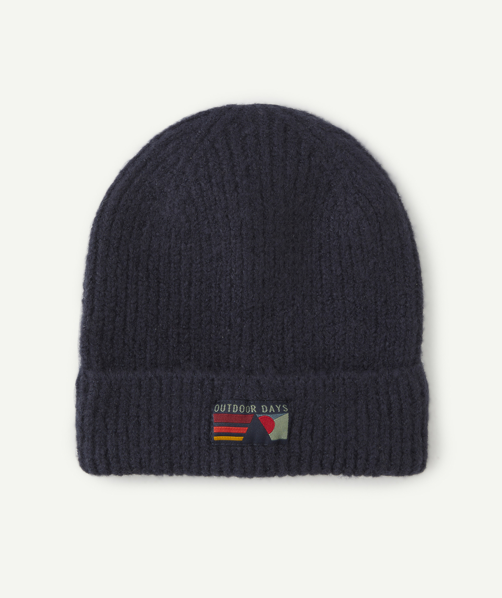 Bonnet en tricot garçon en fibres recyclées bleu marine - 2-4 A