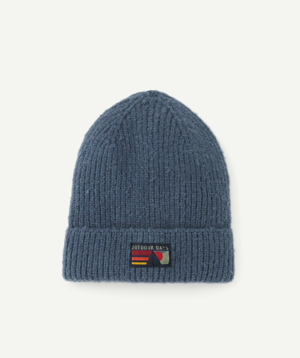 Bonnet garçon en fibres recyclées bleu avec patch - 2-4 A