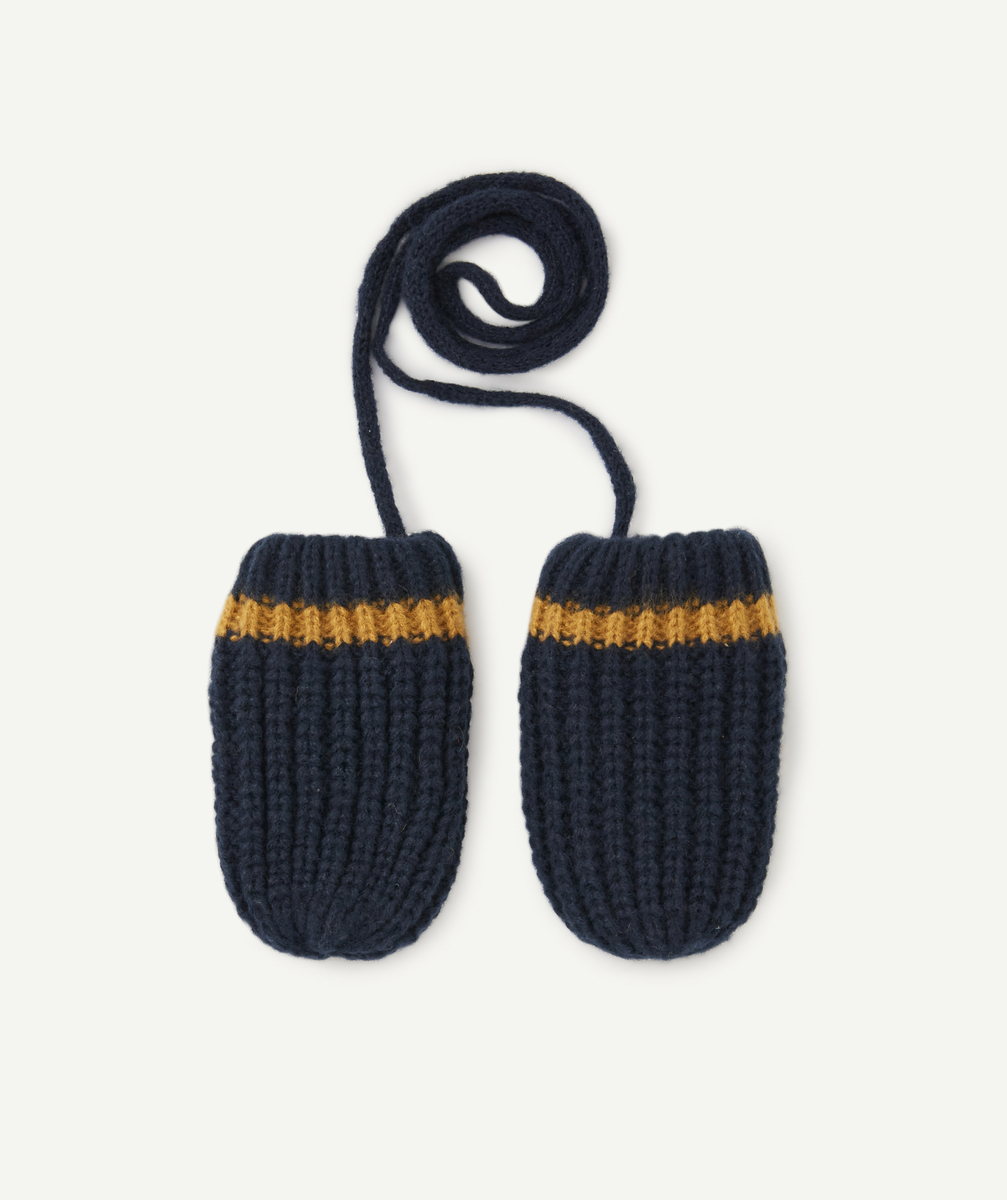 Moufles tricot bébé garçon bleu et marron en fibres recyclées - 12-24M