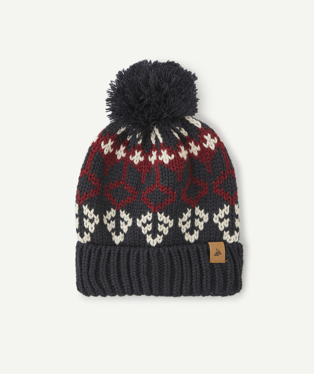 Bonnet garçon en fibres recyclées marine bordeaux et blanc - 6-8 A