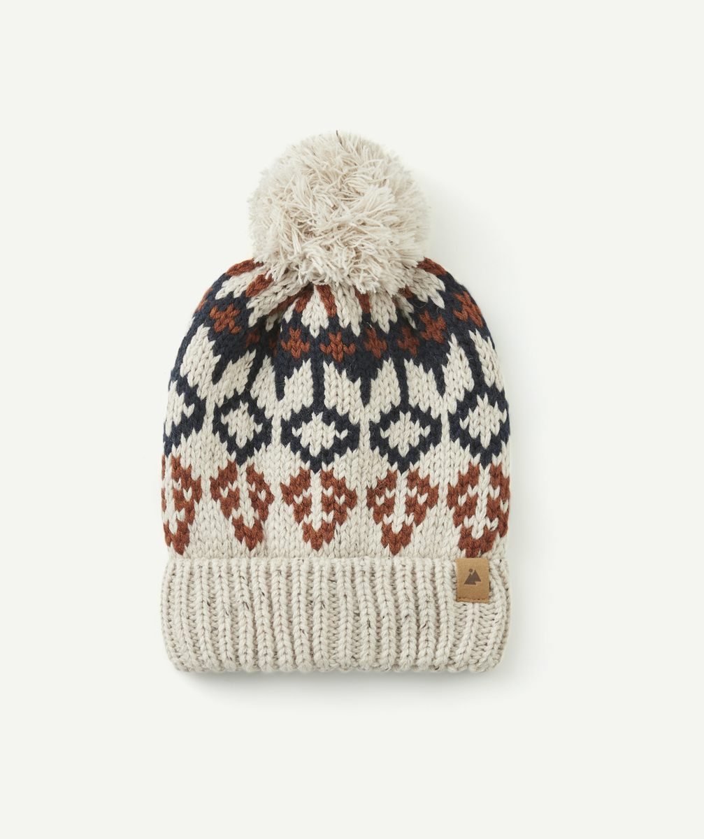 Bonnet en tricot garçon en fibres recyclées écru bleu et marron - 6-8 A