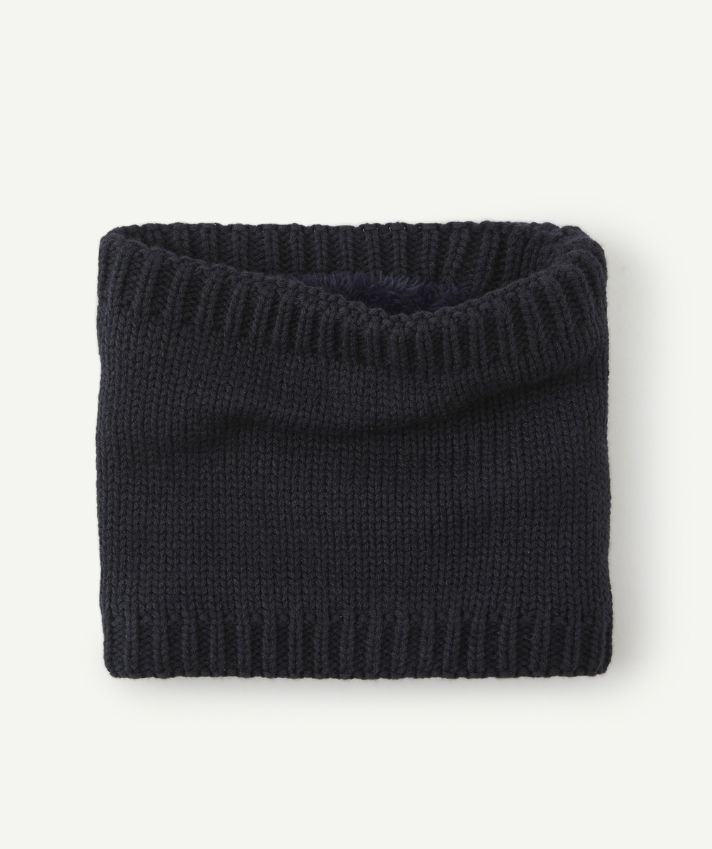 Snood tricot garçon en fibres recyclées bleu marine intérieur sherpa - 8-14 A