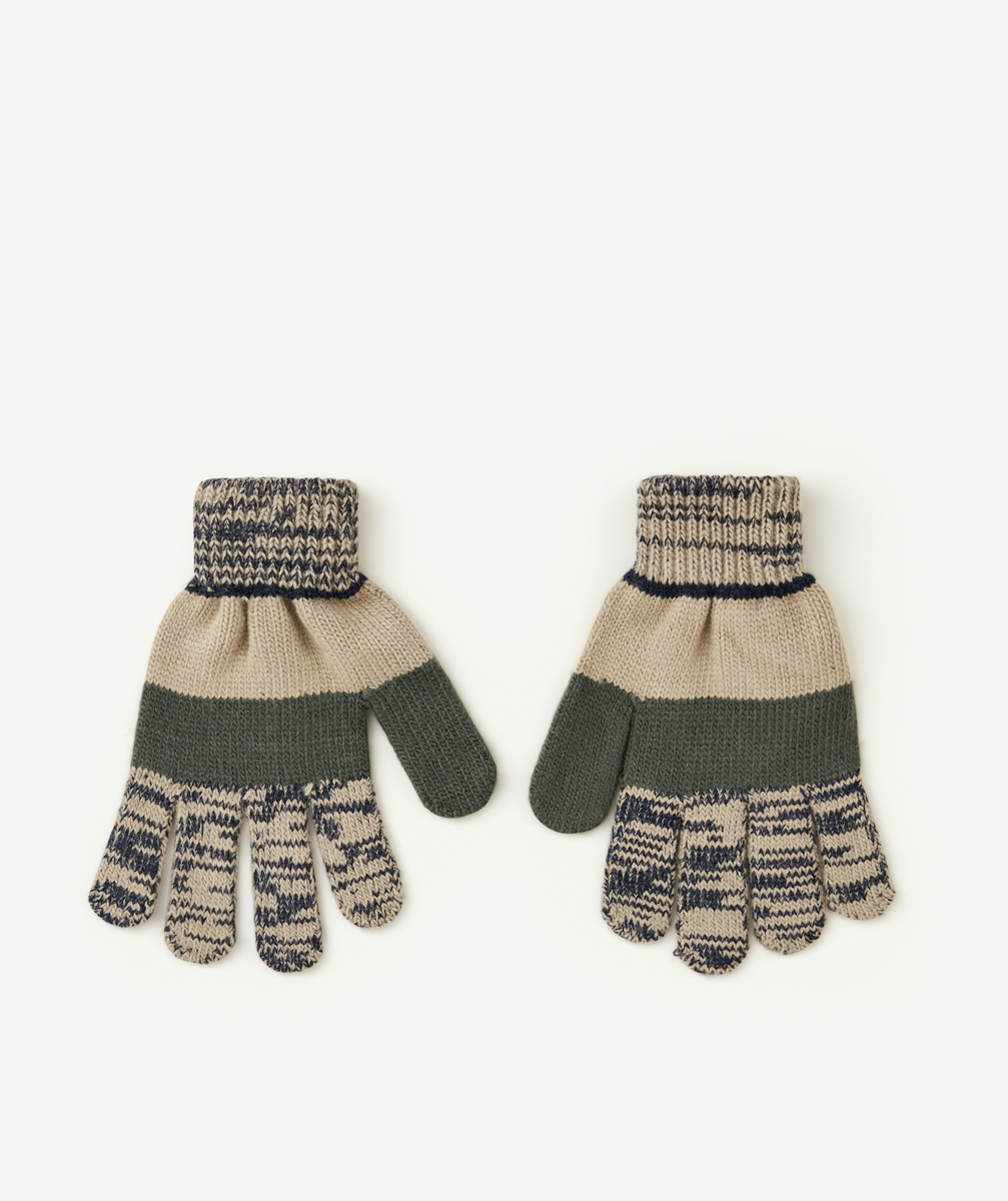 La paire de gants garçon en fibres recyclées vert taupe et bleu - 2-4 A