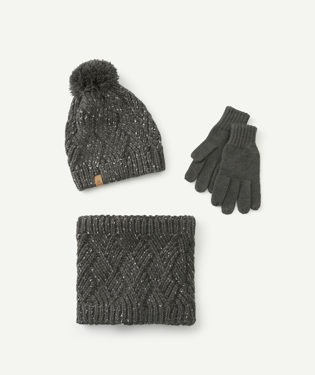 Set en tricot garçon en fibres recyclées gris moucheté - 2-4 A