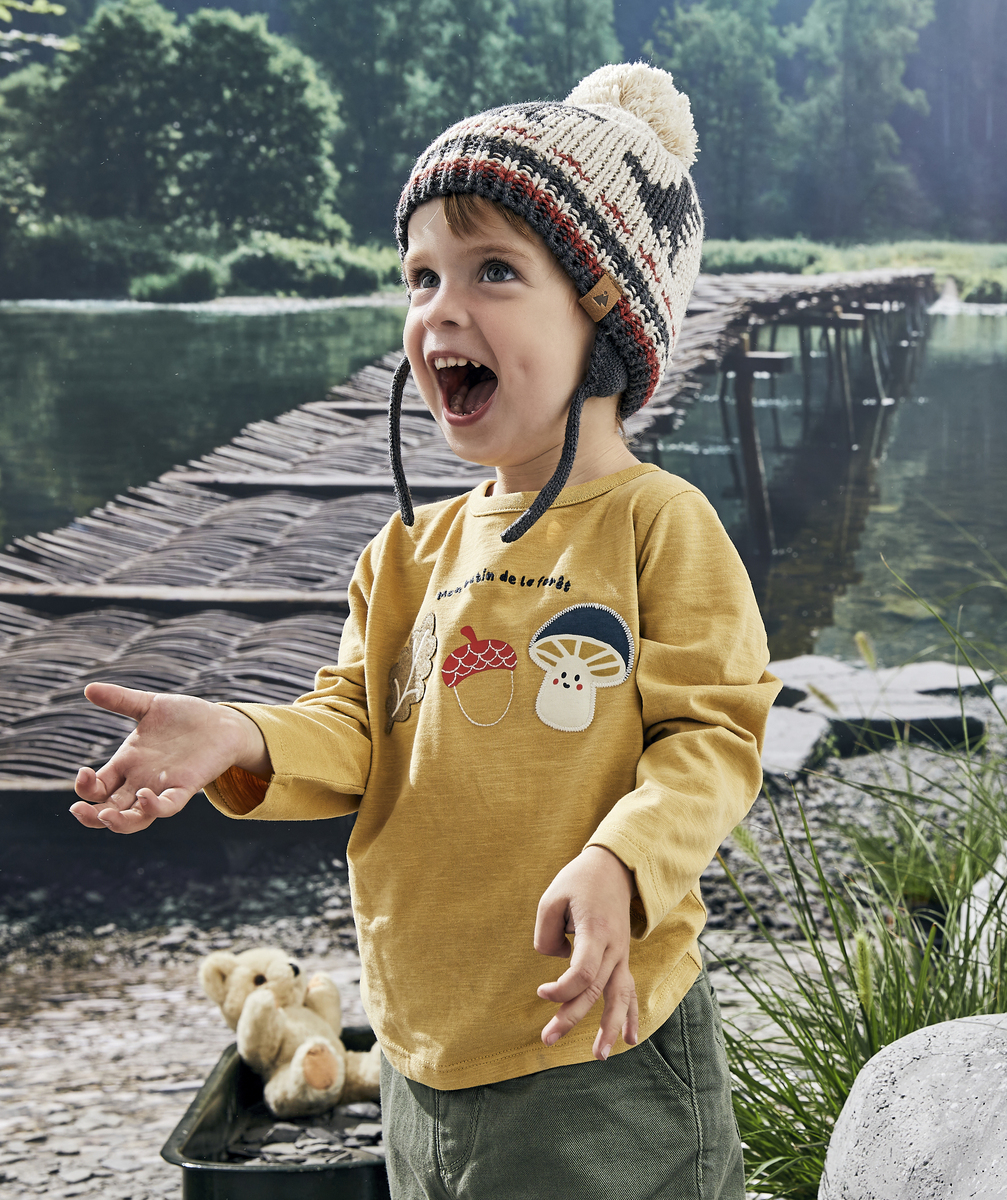 T-shirt manches longues bébé garçon en coton biologique jaune - 18 M