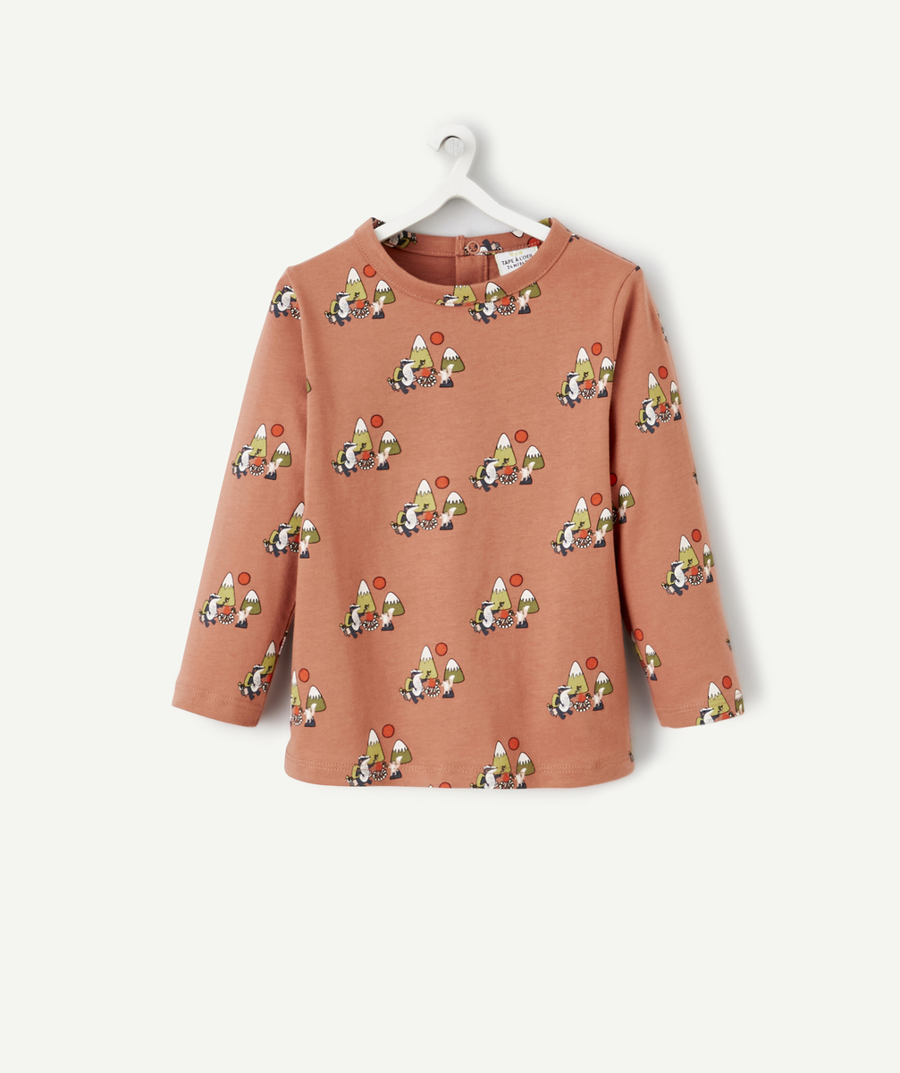 T-shirt bébé garçon en coton bio rouille imprimé avec écureuils et montagnes - 24 M
