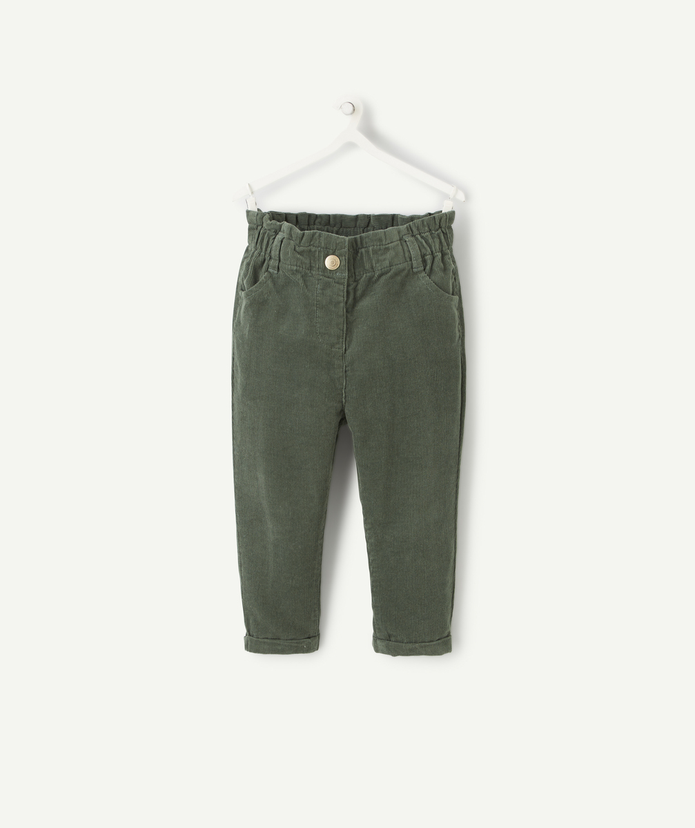 Pantalon relax bébé fille en velours vert côtelé - 9 M
