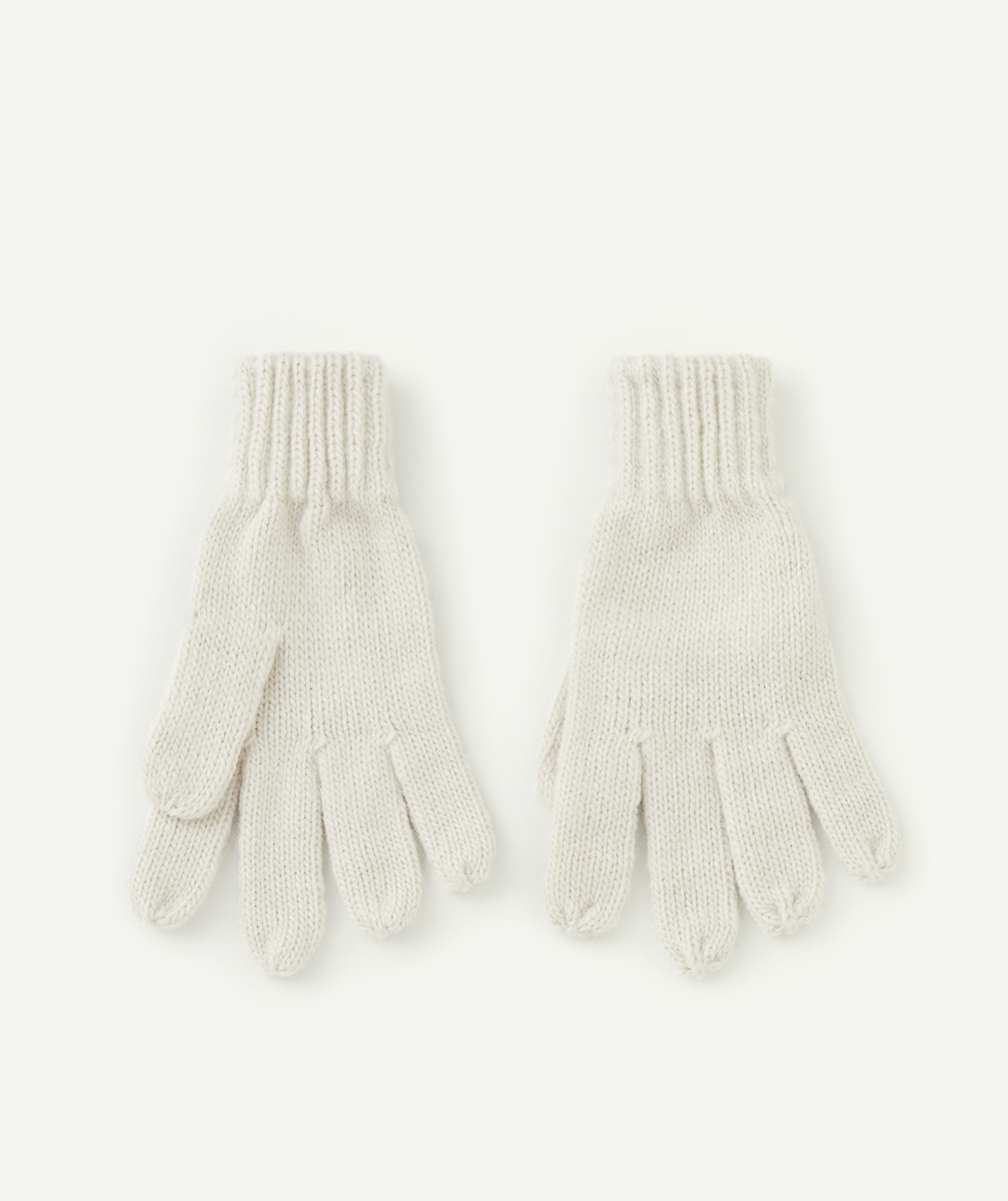 Paire de gants fille en fibres recyclées écru - 10-14 A