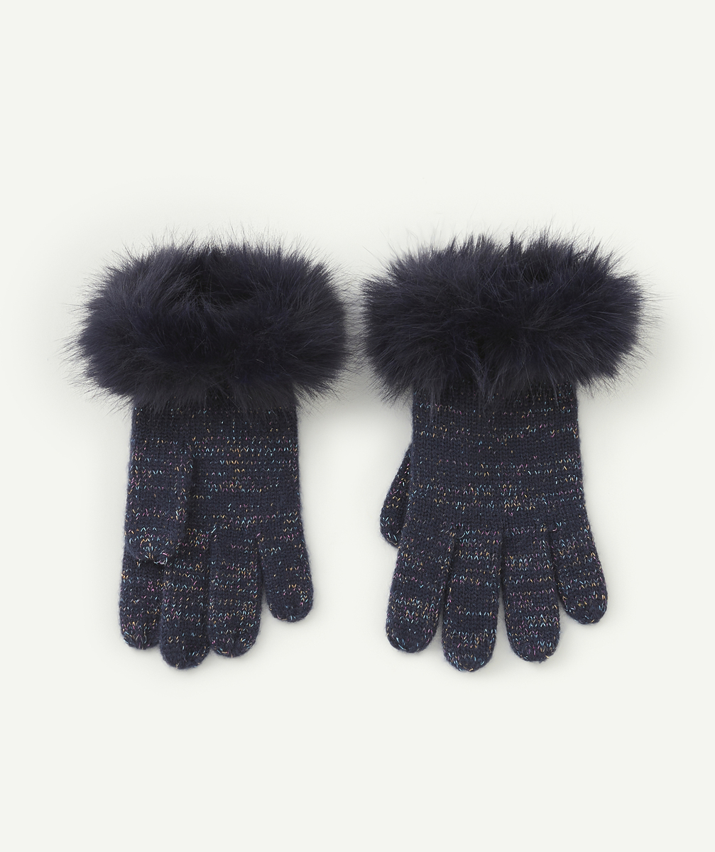 La paire de gants fille en fibres recyclées bleu et détails pailletés - 2-4 A