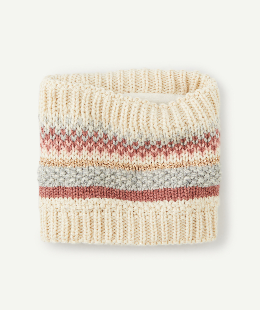 Snood tricot bébé fille en fibres recyclées beige aux détails roses - 12-24M