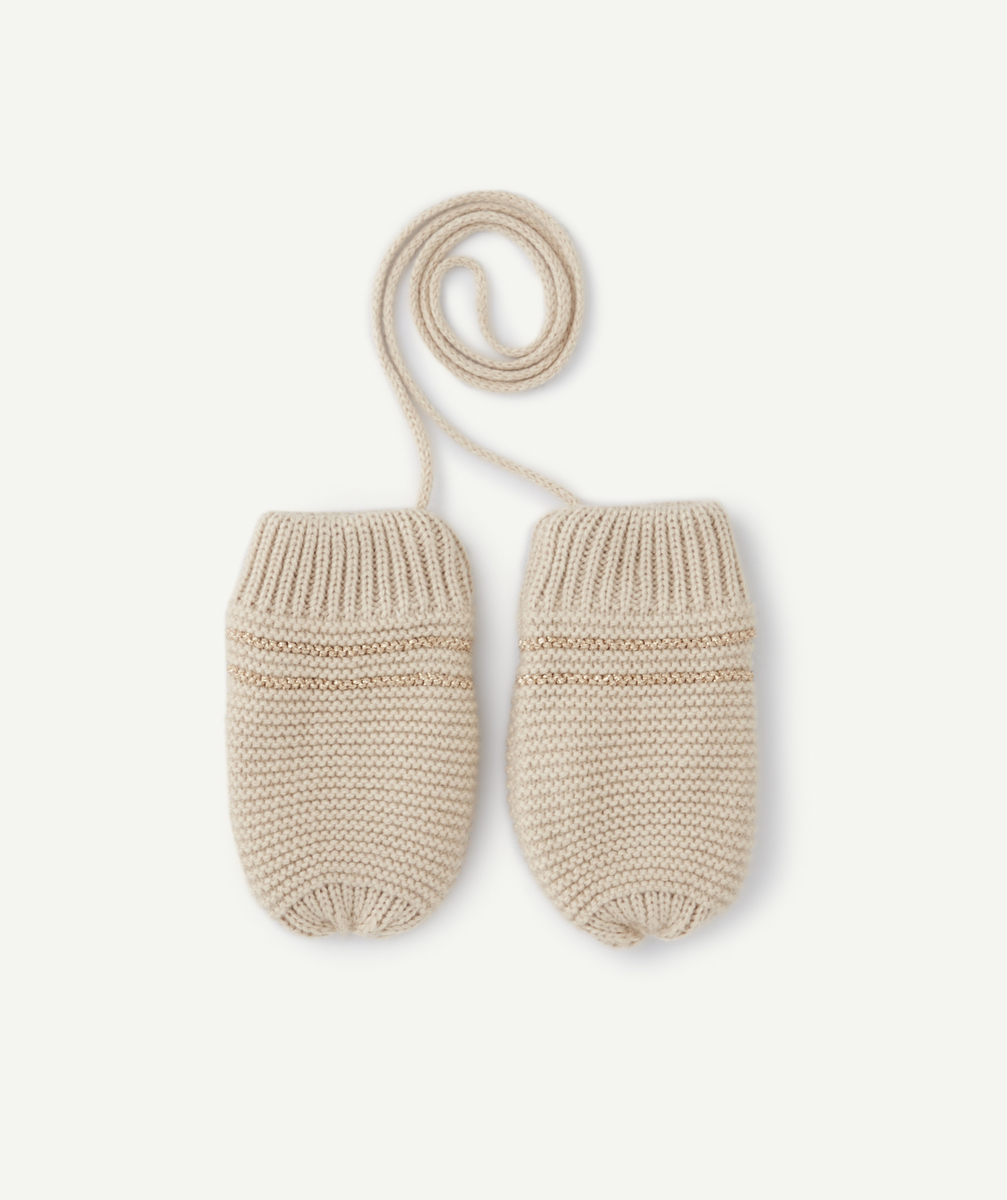 Moufles bébé fille en fibres recyclées beige et détails pailletés - 12-24M