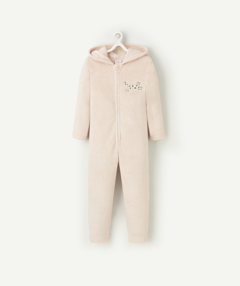 Surpyjama polaire fille en fibres recyclées rose pâle avec motif chat - 6 A