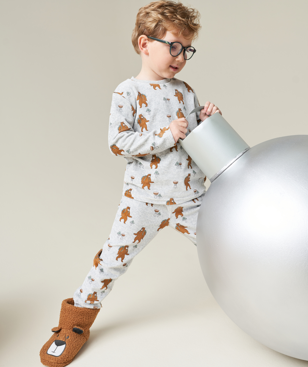 Pyjama garçon en velours gris avec imprimé ours - 3 A