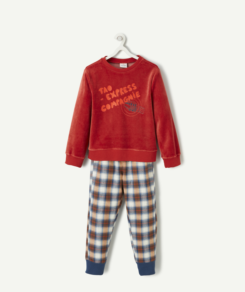 Pyjama en velours garçon rouge et bleu thème train - 10 A