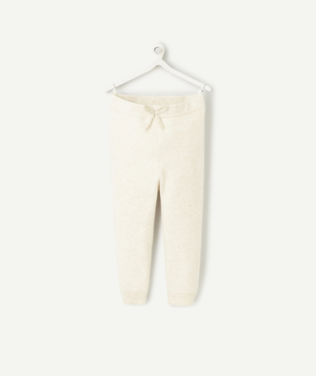 pantalon droit bébé fille en fibres recyclées et maille compacte écru - 3 m