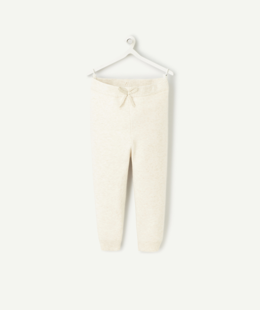 Pantalon droit bébé fille en fibres recyclées et maille compacte écru - 3 M