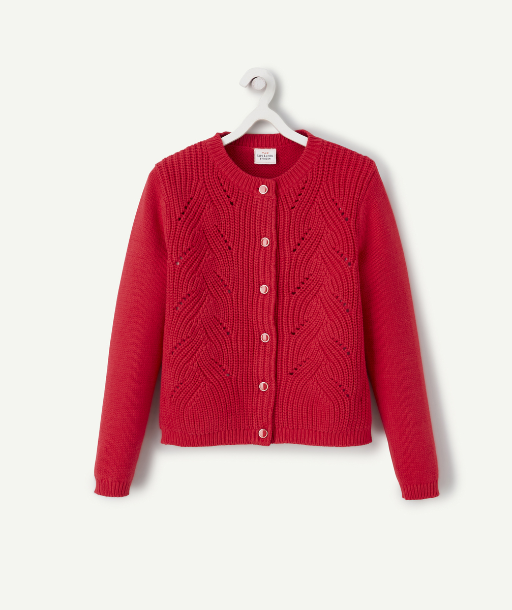 Gilet fille en maille ajouré rose fushia avec boutons - 4 A