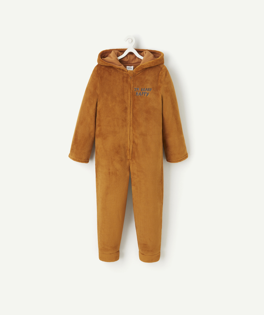 Surpyjama polaire garçon en fibres recyclées marron à capuche avec oreilles - 6 A