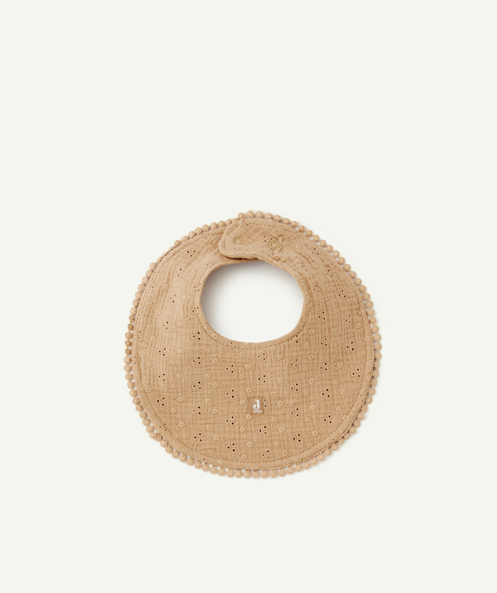 Bavoir rond marron brodé en coton - TU