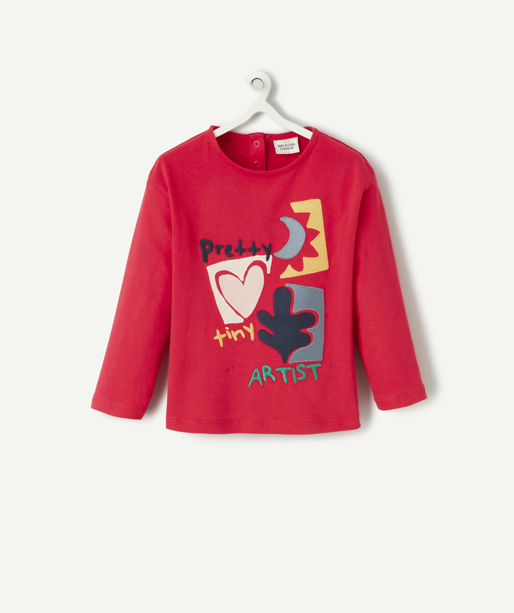 T-shirt bébé fille en coton biologique rose fushia avec patch brodé - 9 M