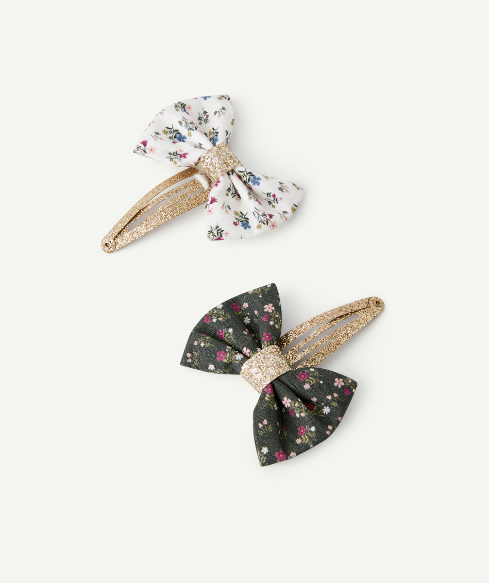 Lot de 2 barrettes fille avec imprimé fleuri verte et blanche - TU