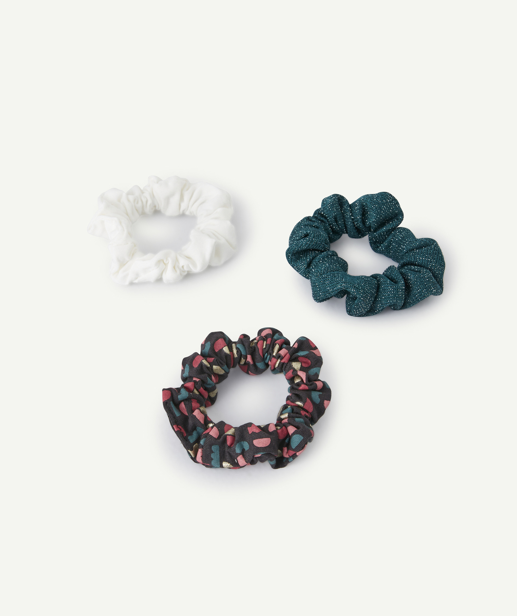 Lot de 3 chouchous fille vert pailleté blanc et imprimé - TU