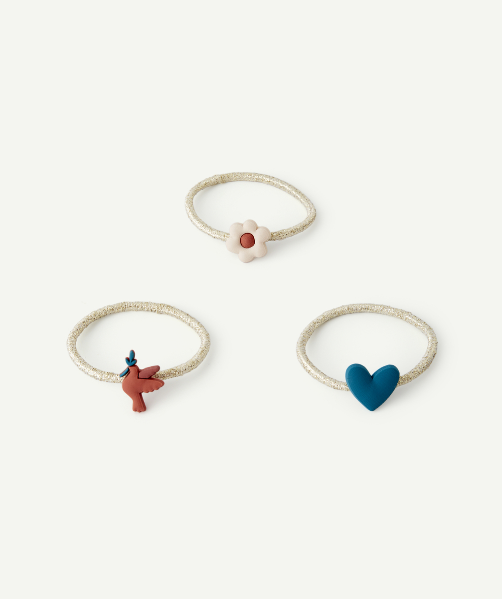 Lot de 3 élastiques couleur dorée avec patch en gomme rouille vert et écru - TU