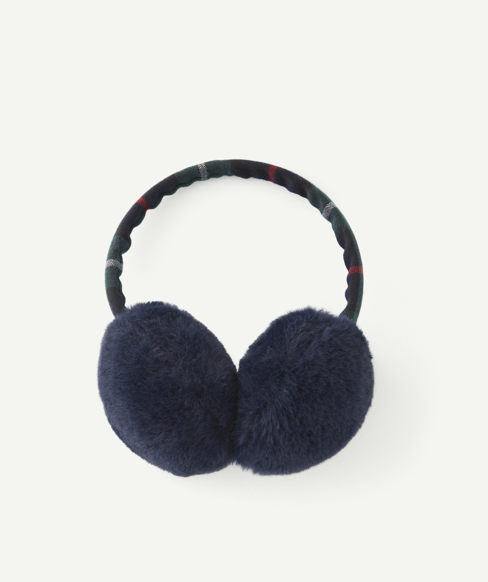 Cache-oreilles fille imitation fourrure bleu marine et imprimé - TU