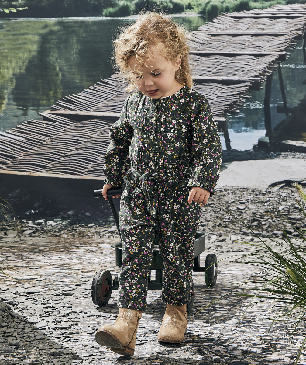 Combinaison bébé fille en coton vert foncé et imprimé fleuri - 6 M