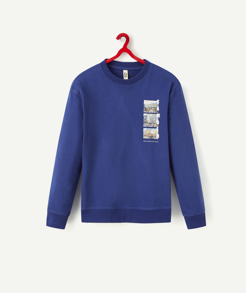 T-shirt manches longues garçon en coton biologique bleu thème camden - S