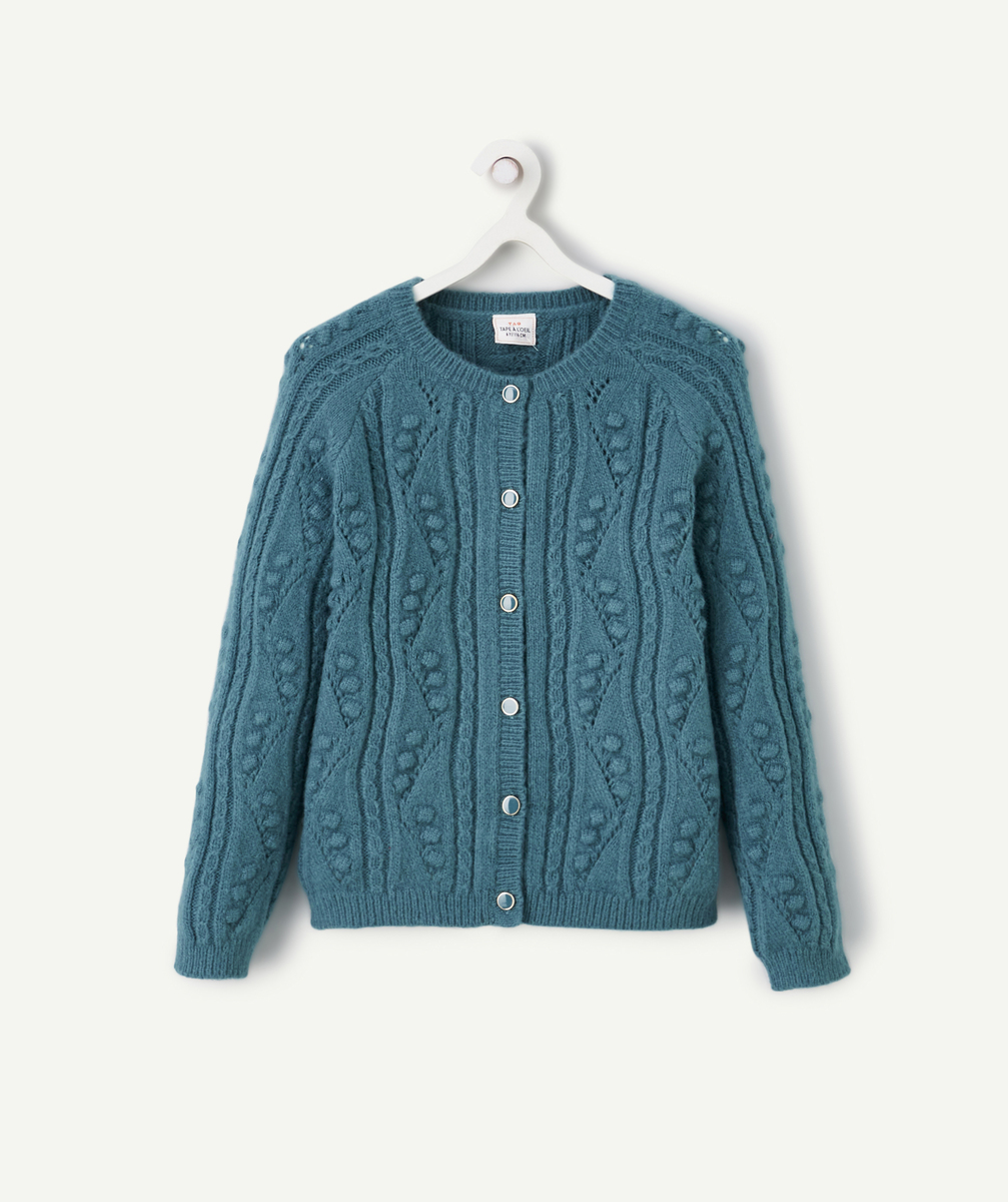 Cardigan fille bleu turquoise tricot ajouré - 14 A