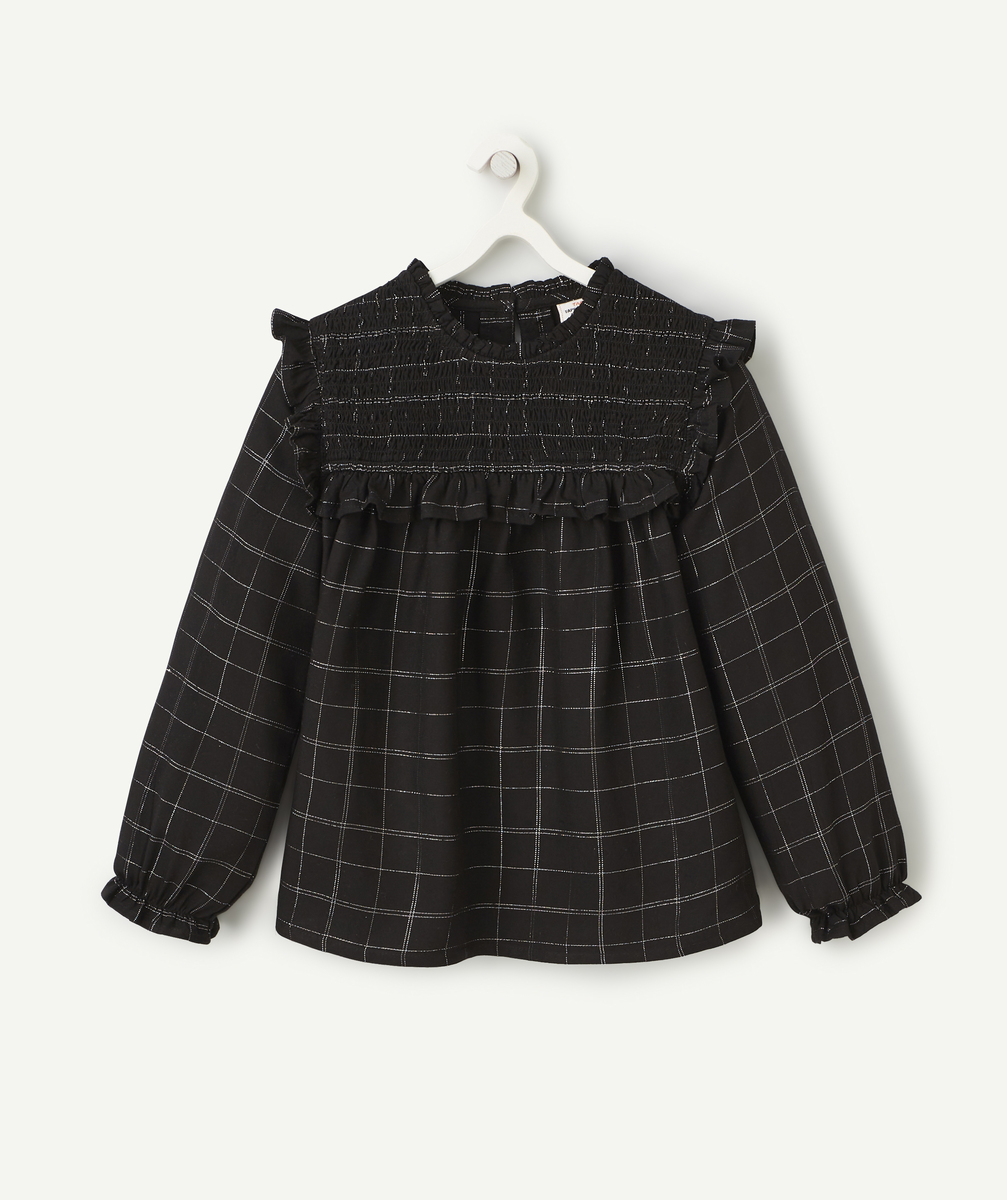 Blouse fille en viscose responsable imprimée à carreaux couleur argentés - 14 A