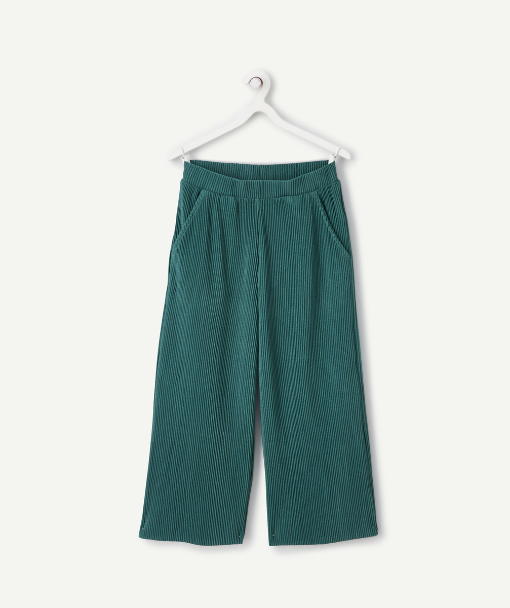 Pantalon large fille à paillettes vert plissé - 8 A