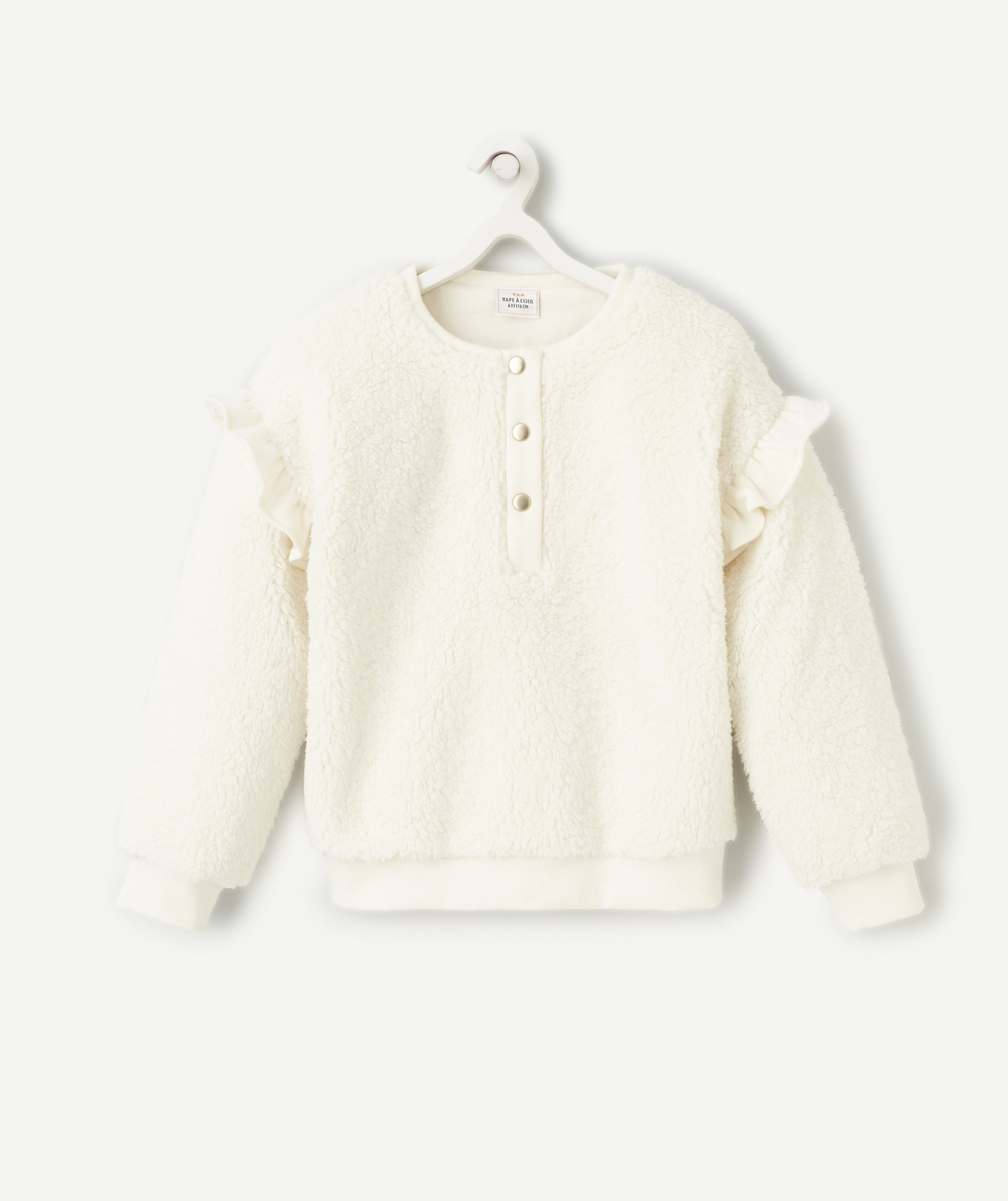 Sweat fille en sherpa écru avec détails volantés - 6 A