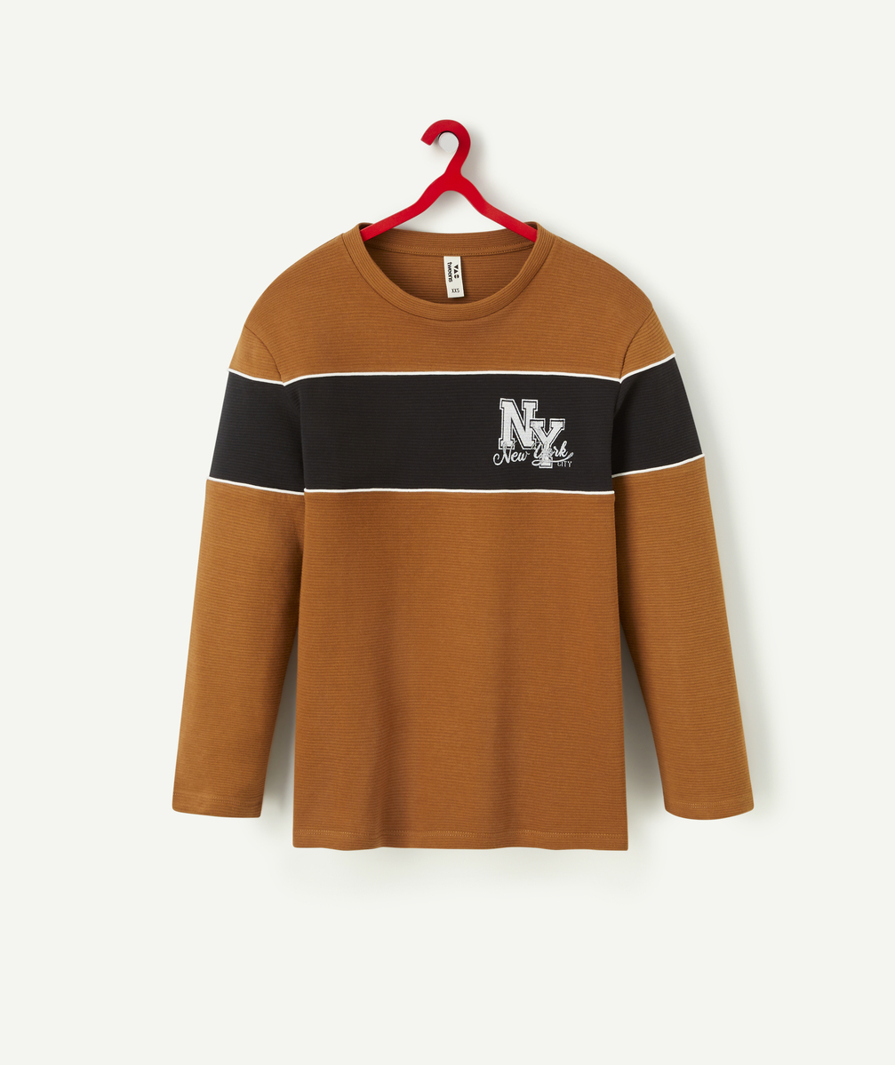 T-shirt manches longues garçon marron avec bandeau noir thème new york - XS