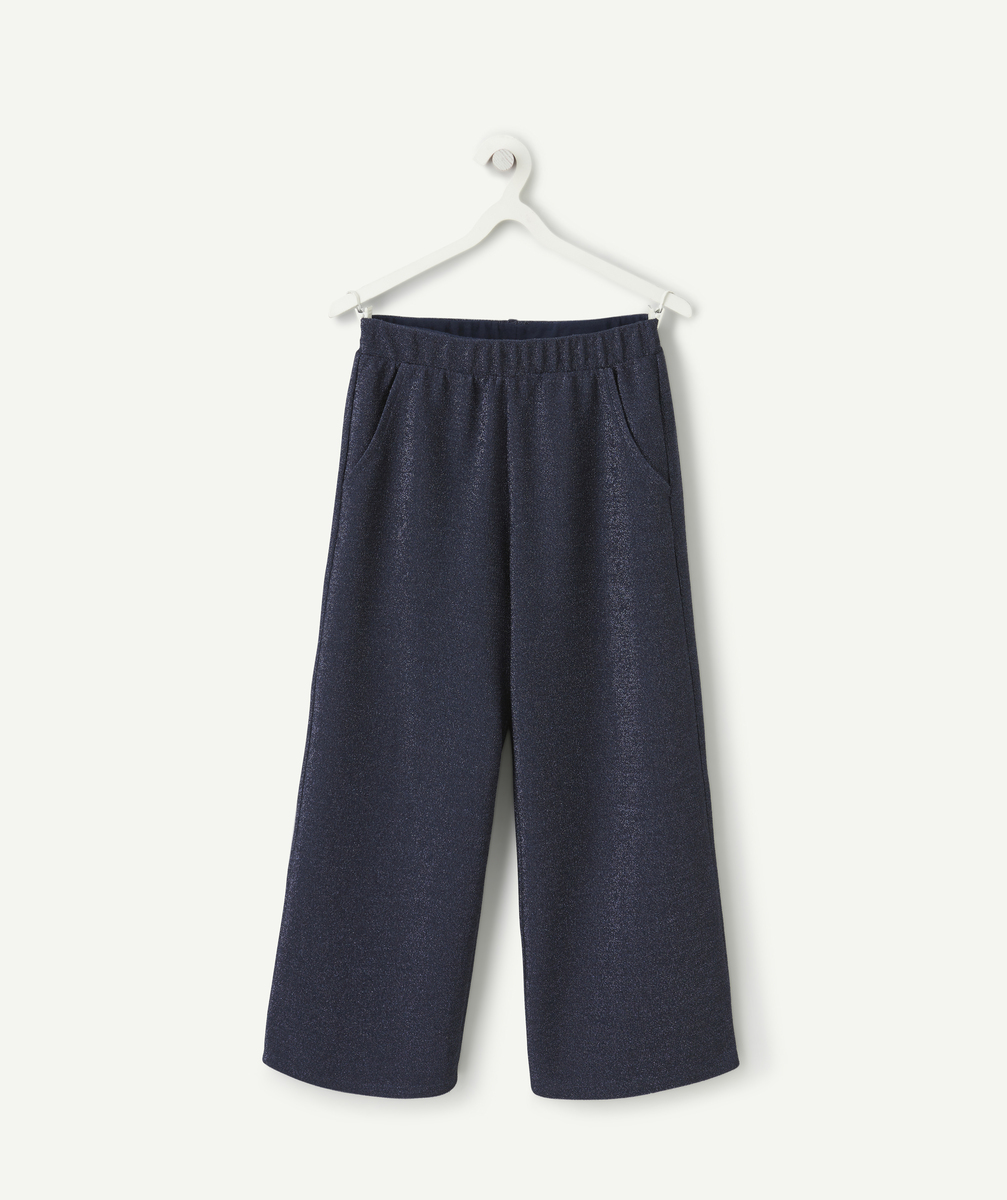 Pantalon large fille avec maille pailleté bleu foncé - 14 A