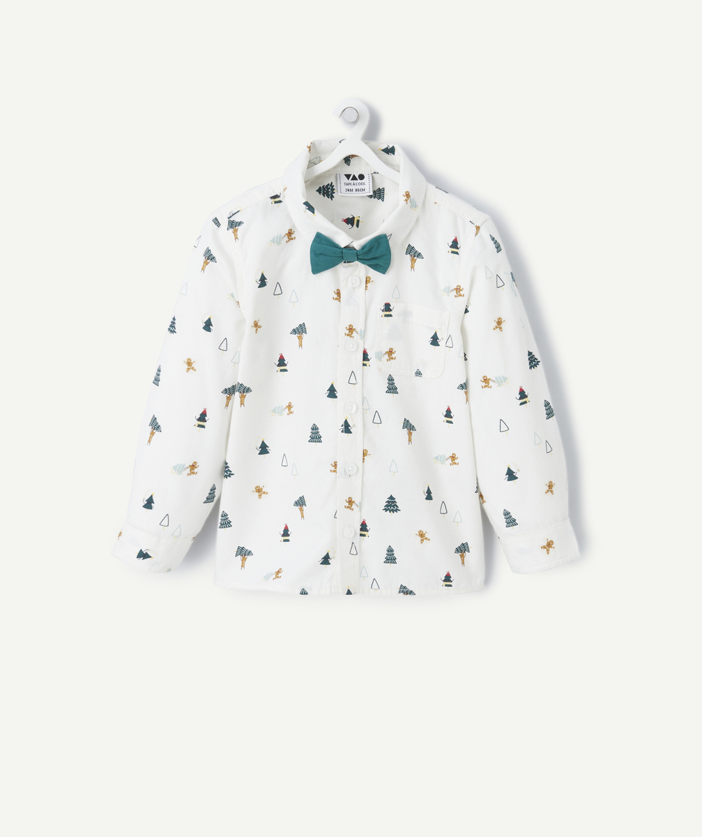 chemise bébé garçon blanche avec imprimé thème noël et noeud papillon vert - 12 m