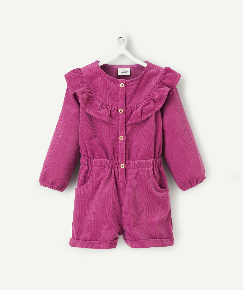 Combishort bébé fille en velours côtelé violet avec volants - 6 M