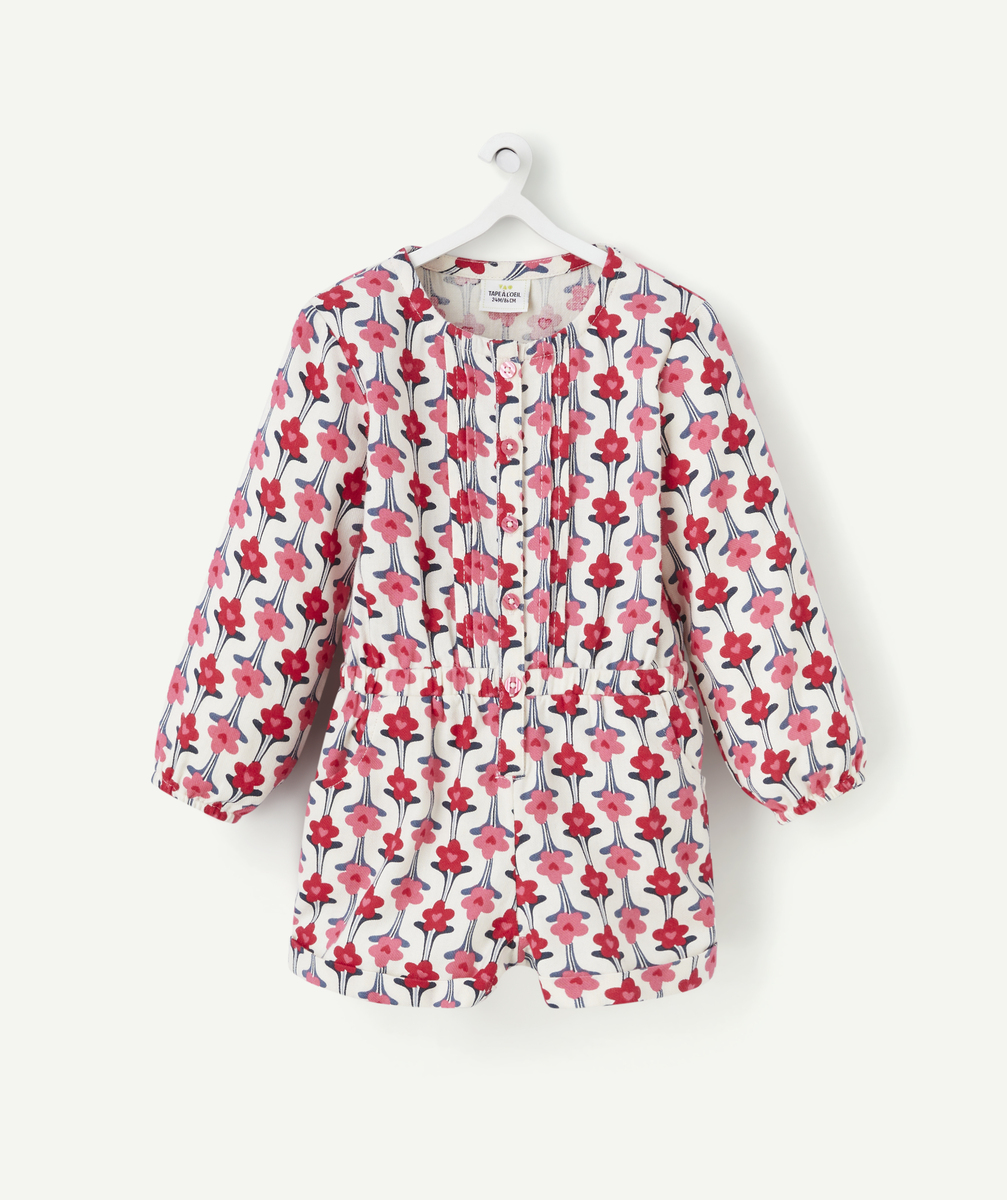 Combishort à manches longues bébé fille imprimé fleuri rose - 12 M